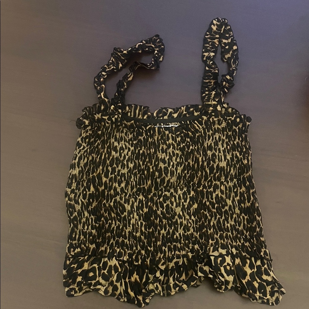 Faithfull the Brand Black and Tan Ruffled Blouse